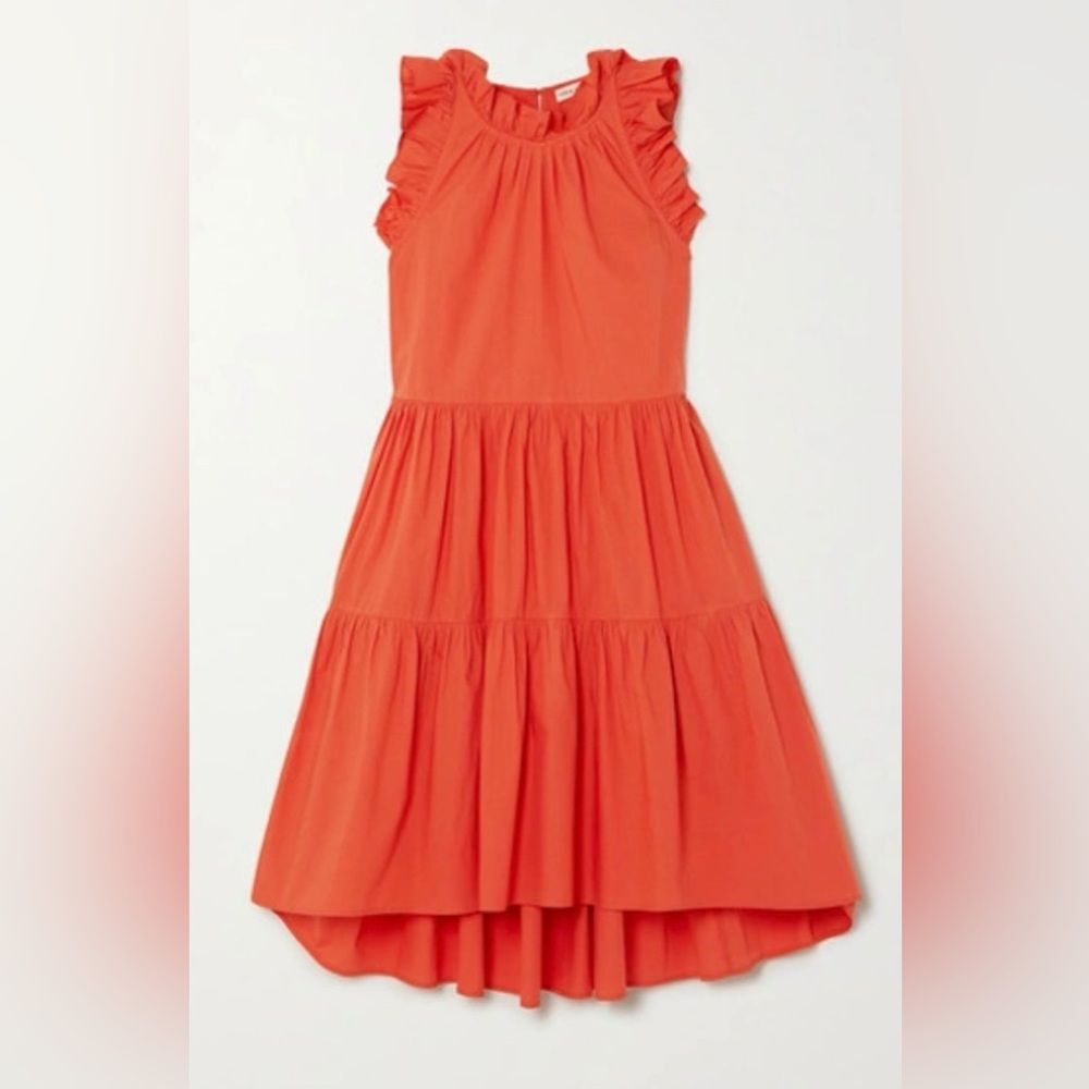 Ulla Johnson Tamsin Ruffled Tiered Cotton Mini Dress Coral Orange US 10